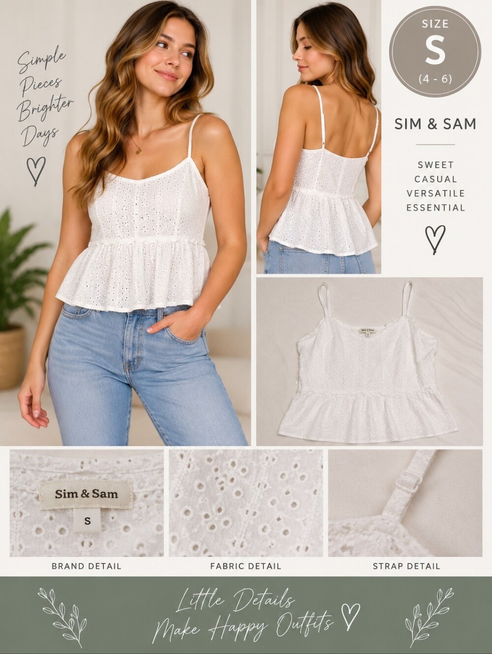 Sim & sam women's small white lace spaghetti strap blouse #31